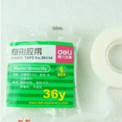 得力文具胶带30110 隐形粘贴 可写字 12mm*36y 乳白色  1卷价